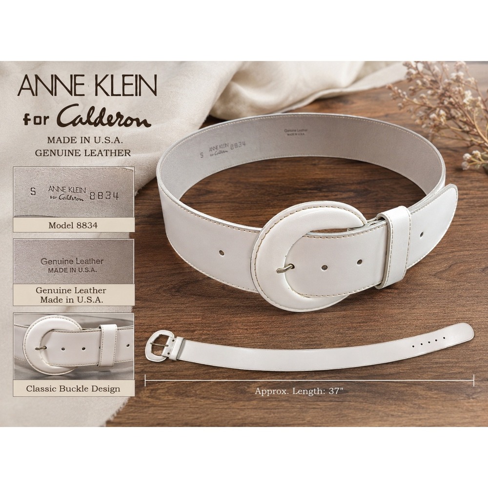 Anne Klein for Calderon White Leather Wide Waist Belt Vintage USA Made Size S